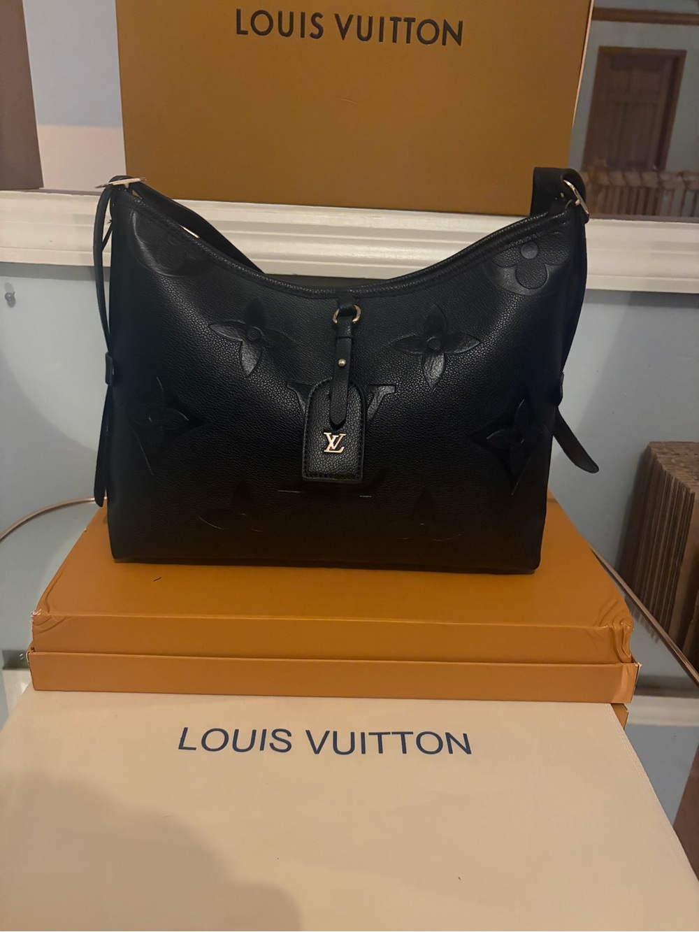 Louis Vuitton Black Embossed Monogram carryall pm